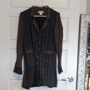 Vintage Solitaire Striped button-up long blazer jacket